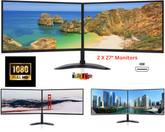Dual Monitor Screen Bundle 2x27" Frameless Monitors HDMI Dual Stand FHD IPS Fast Delivery